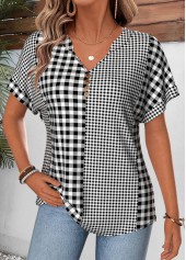 Black Plaid Tummy Coverage Short Sleeve T Shirt