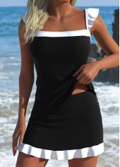Black Ruffle Mid Waisted Tankini Set