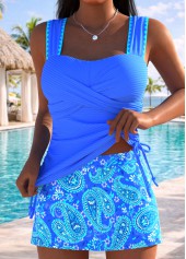 Purplish Blue Mid Waisted Wrap Paisley Print Tankini Set | thumb picture 
