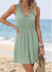 Sage Green Short Shirred Sleeveless V Neck Dress | thumb picture 