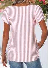 Pink Striped Curved Hem Short Sleeve Blouse | thumb picture 