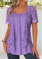 Purple Two-piece Short Sleeve Cardigan and Tank Top | thumb picture 