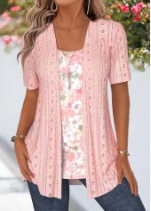 Pink Floral Print Fake Two Piece Twinset