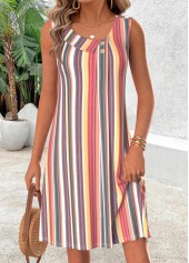 Multi Color Short Tummy Coverage Sleeveless Asymmetrical Neck Dress