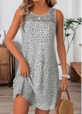 Grey Geometric Print Short Patchwork Sleeveless Round Neck Dress