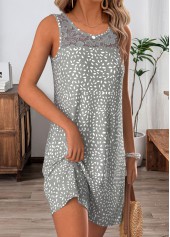 Grey Geometric Print Short Patchwork Sleeveless Round Neck Dress | thumb picture 