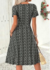 Black Ditsy Floral Print Shirred Short Sleeve Dress | thumb picture 