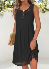 Black Short Tuck Stitch Sleeveless Split Neck Dress | thumb picture 