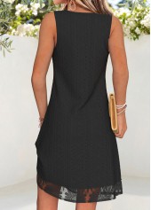 Black Short Tuck Stitch Sleeveless Split Neck Dress | thumb picture 