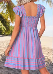 Purple Striped Short Frill Square Neck Dress | thumb picture 