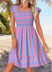 Purple Striped Short Frill Square Neck Dress | thumb picture 