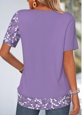 Purple Ditsy Floral Print Fake 2in1 T Shirt | thumb picture 