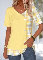 Yellow Plaid Fake 2in1 Short Sleeve T Shirt