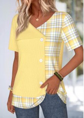 Yellow Plaid Fake 2in1 Short Sleeve T Shirt | thumb picture 