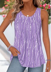 Light Purple Polka Dot Curved Hem Sleeveless Tank Top