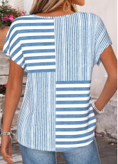 Blue Striped Cut Out Short Sleeve T Shirt | thumb picture 