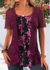 Purple Floral Print Two-piece Cardigan and Tank Top | thumb picture 