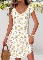 Multi Color Floral Print Short Bowknot V Neck Dress | thumb picture 