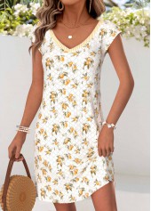 Multi Color Floral Print Short Bowknot V Neck Dress | thumb picture 