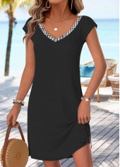 Black Plaid Short Bowknot V Neck Dress | thumb picture 