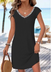 Black Plaid Short Bowknot V Neck Dress | thumb picture 