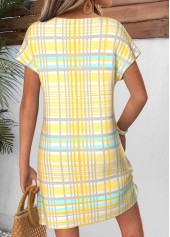 Yellow Plaid Short Tummy Coverage Split Neck Dress | thumb picture 