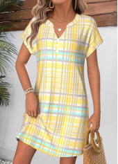 Yellow Plaid Short Tummy Coverage Split Neck Dress | thumb picture 