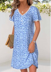 Blue Ditsy Floral Print Short Tuck Stitch Dress | thumb picture 