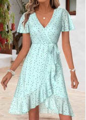 Light Green Polka Dot Short Layered V Neck Dress