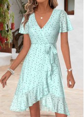 Light Green Polka Dot Short Layered V Neck Dress | thumb picture 