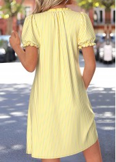 Light Yellow Striped Short Frill V Neck Dress | thumb picture 