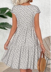 Light Grey Ditsy Floral Print Shirred Short Sleeve Dress | thumb picture 