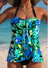 Multi Color Mid Waisted Cross Hem Tankini Set