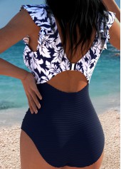 Navy Ruffle Floral Print One Piece Swimwear | thumb picture 