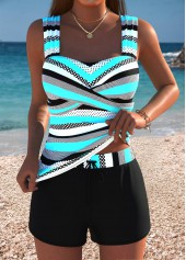 Black Mid Waisted Wrap Geometric Print Tankini Set