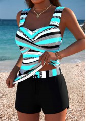 Black Mid Waisted Wrap Geometric Print Tankini Set | thumb picture 