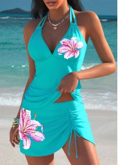 Blue Mid Waisted Floral Print Tankini Set | thumb picture 