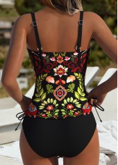 Black Mid Waisted Lace Up Tribal Print Tankini Set | thumb picture 