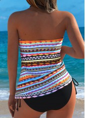Multi Color Mid Waisted Lace Up Striped Tankini Set | thumb picture 