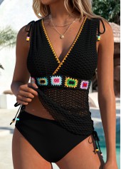 Black Lace Up Tribal Print Tankini Top-No Bottom
