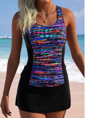 Black Mid Waisted Ruched/shirred Ombre Tankini Set
