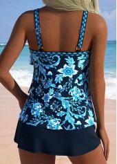 Navy Mid Waisted Random Floral Print Tankini Set | thumb picture 