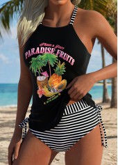 Black Mid Waisted Tropical Plants Print Tankini Set | thumb picture 