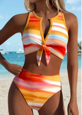Multi Color Mid Waisted Bowknot Ombre Bikini Set