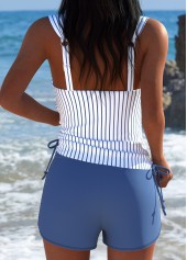 Dusty Blue Mid Waisted Wrap Striped Tankini Set | thumb picture 