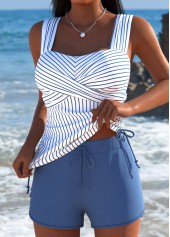 Dusty Blue Mid Waisted Wrap Striped Tankini Set | thumb picture 