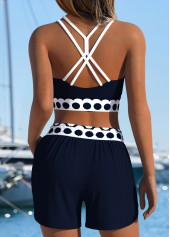Navy Mid Waisted Layered Geometric Print Bikini Set | thumb picture 