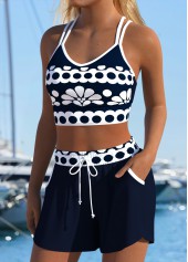 Navy Mid Waisted Layered Geometric Print Bikini Set | thumb picture 