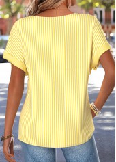 Yellow Striped Button Short Sleeve Boat Neck T Shirt | thumb picture 