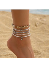 Golden Round Starfish Alloy Beaded Anklets
